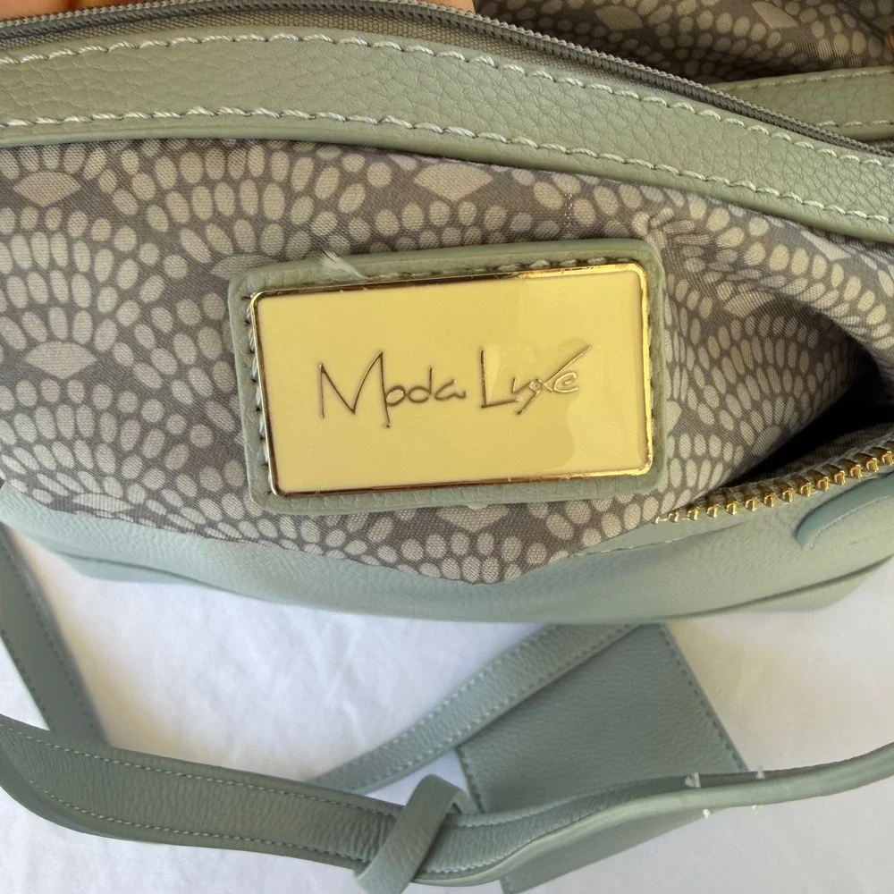 Moda Luxe Light Blue Pebbled Vegan Leather Satchel Crossbody Tote Bag With Pouch